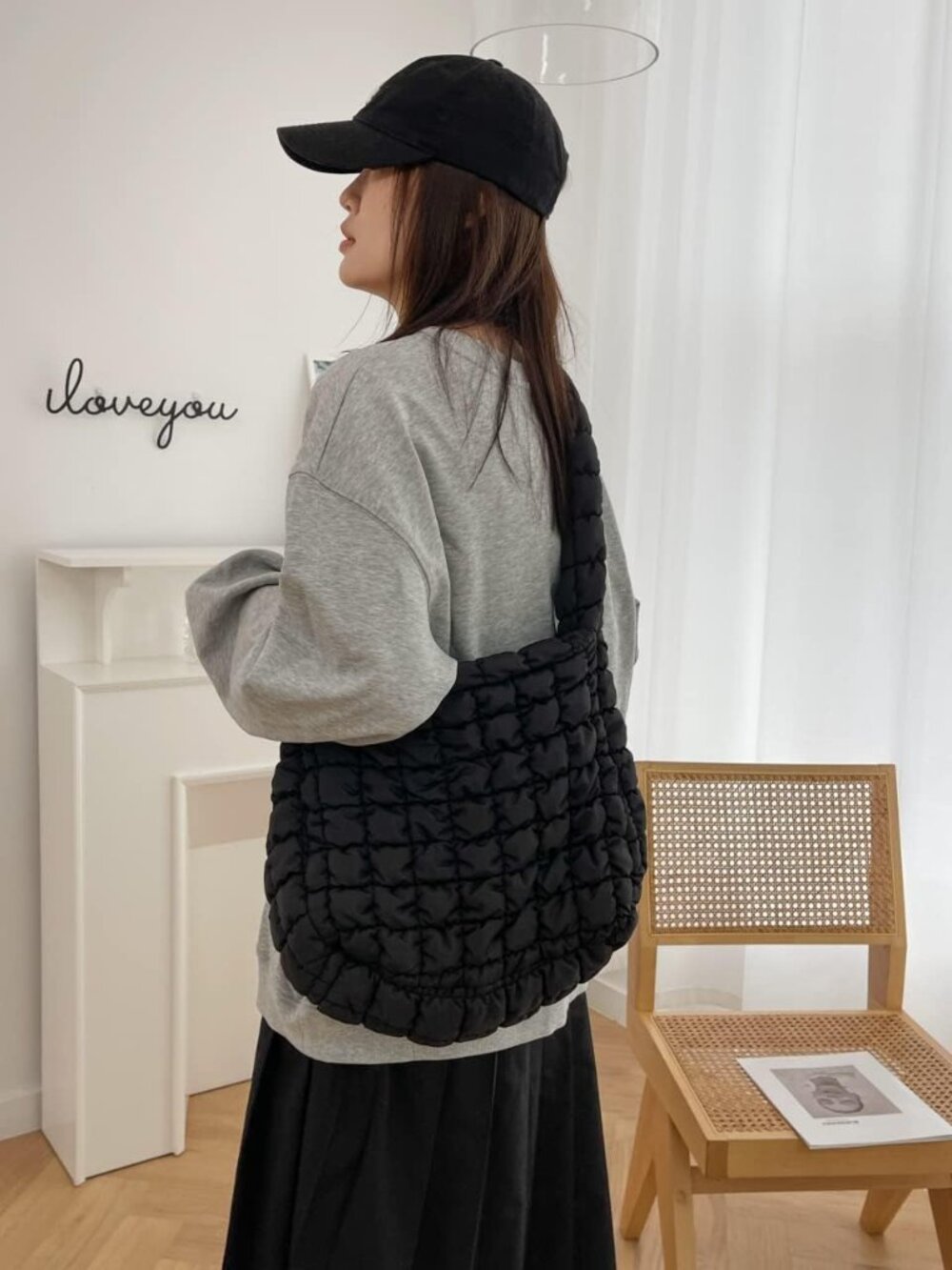 Puffer Quilted Shoulder Bag for Women Puffy Bubble Tote Bag Lightweight Nylon Ha - Picture 8 of 8